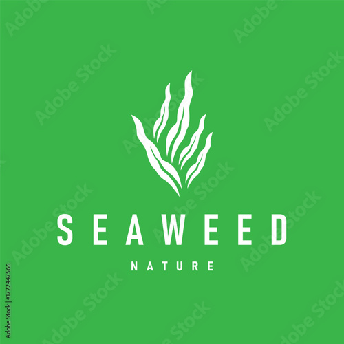 seaweed logo with a simple minimalist concept of ocean plant fish, design, symbol, illustration, template