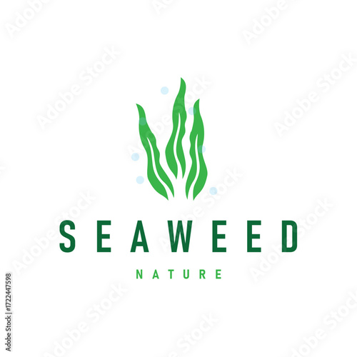 seaweed logo with a simple minimalist concept of ocean plant fish, design, symbol, illustration, template