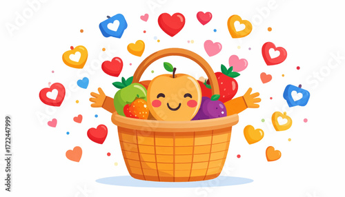 Happy Fruit Basket A Delightful Illustration of Healthy Eating