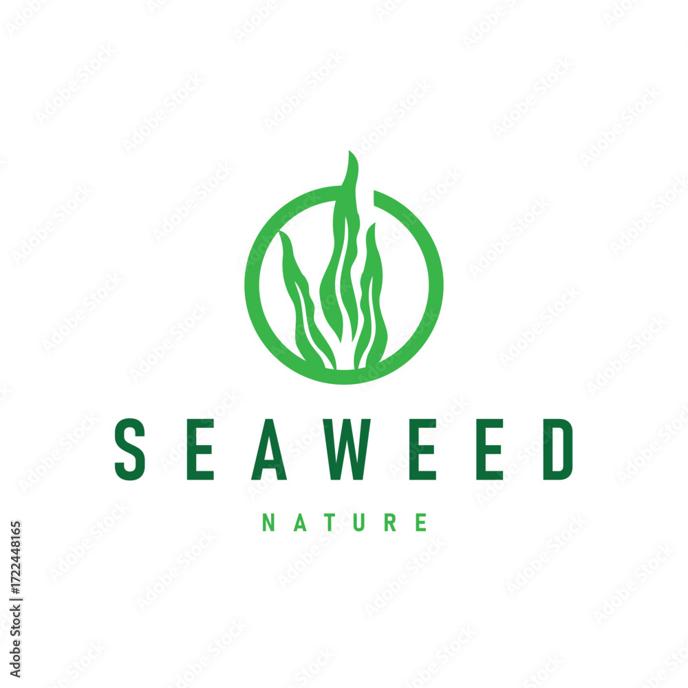 Fototapeta premium seaweed logo with a simple minimalist concept of ocean plant fish, design, symbol, illustration, template