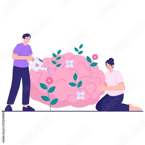 Nurturing a pink brain with plants and flowers
