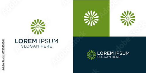 Modern botanical logo design with a vibrant green floral emblem perfect for eco friendly brands, health and wellness companies, or organic product businesses seeking a fresh look