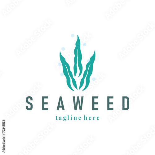seaweed logo with a simple minimalist concept of ocean plant fish, design, symbol, illustration, template