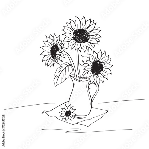Hand Drawn Sunflower Bouquet in Vase