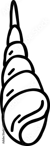 A black and white outline of a spiral seashell