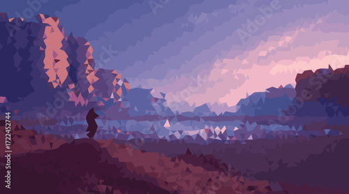 Abstract mountain landscape at twilight dusk