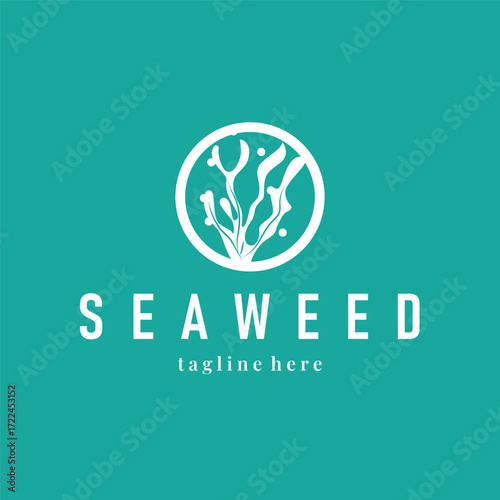seaweed logo with a simple minimalist concept of ocean plant fish, design, symbol, illustration, template