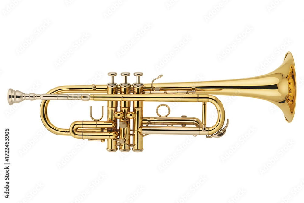 Fototapeta premium Golden trumpet musical instrument jazz brass orchestra performance sound isolated on transparent background