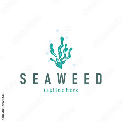 seaweed logo with a simple minimalist concept of ocean plant fish, design, symbol, illustration, template