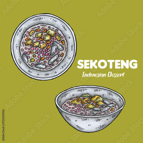 Adobe Illustrator Artwork Hand-drawn illustration design of Indonesian Dessert Sekoteng