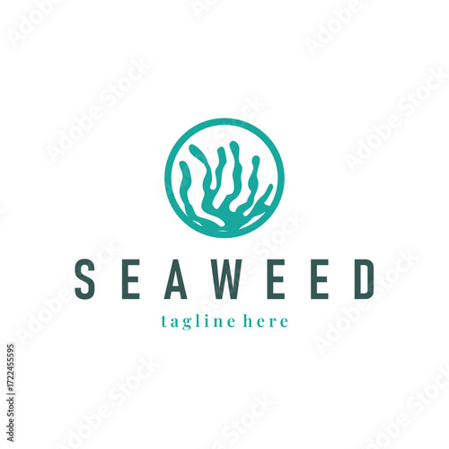 seaweed logo with a simple minimalist concept of ocean plant fish, design, symbol, illustration, template