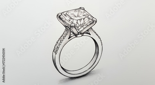 Detailed line drawing of an engagement ring