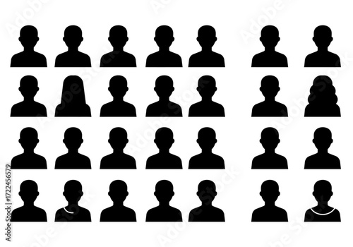 Silhouetted figures of various people, representing diverse individuals and groups, in black and white.