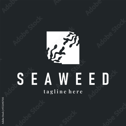 seaweed logo with a simple minimalist concept of ocean plant fish, design, symbol, illustration, template