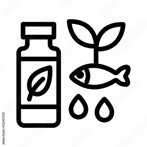 Plant Nutrients and Fish Line Icon of Aquaponics Icon Set