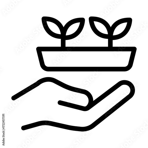 Hand Holding Tray of Plants Line Icon of Vertical Farming Icon Set