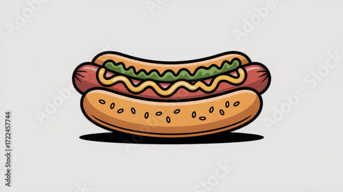 Delicious hot dog with mustard and relish vector illustration for fast food restaurant menu and posters design