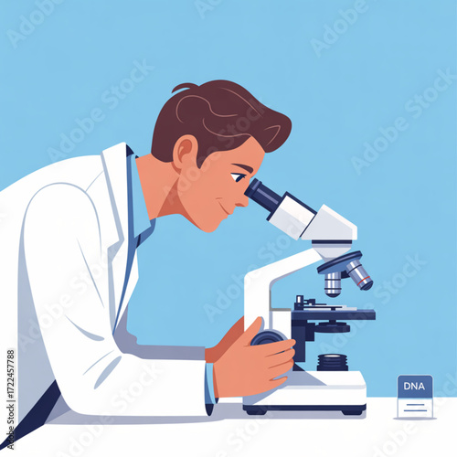 Scientist using microscope for dna research and medical analysis in laboratory for healthcare and science