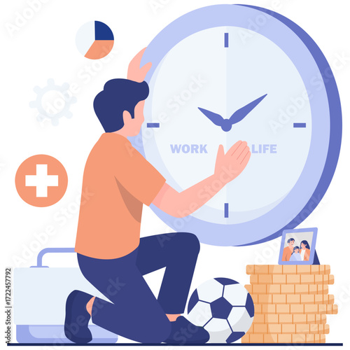 Person balancing work and life by adjusting a clock