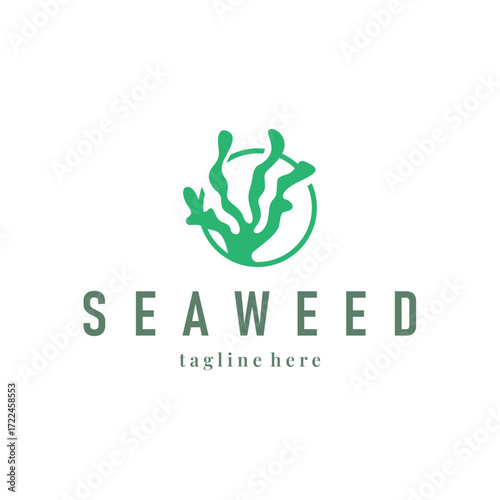 seaweed logo with a simple minimalist concept of ocean plant fish, design, symbol, illustration, template