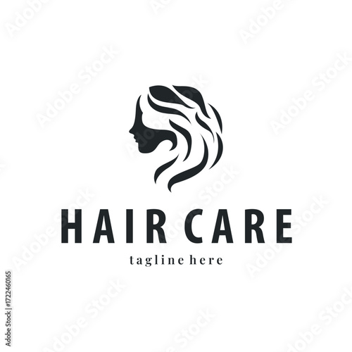 hair care logo design illustration beauty woman hair with care illustration symbol icon template design
