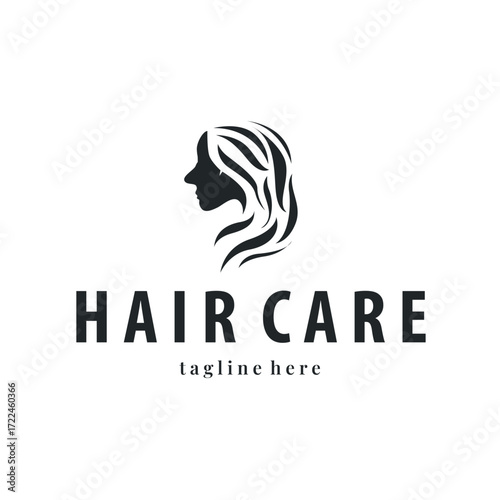 hair care logo design illustration beauty woman hair with care illustration symbol icon template design