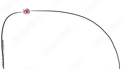 The round frame consists of lines and a red spot, similar to a biological cell with a nucleus.