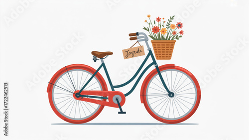 Vintage bicycle with flower basket vector illustration for summer joyride and recreational cycling design element