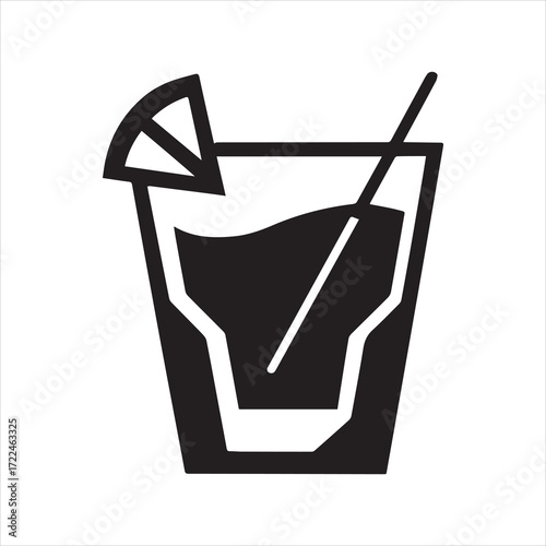Vector icons of various cold beverages in glasses with straws, including cola, soda, and cocktails with ice