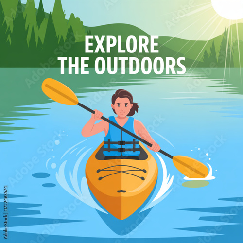 Kayaking woman on lake adventure outdoor recreation scenic views summer activity water sports travel destination