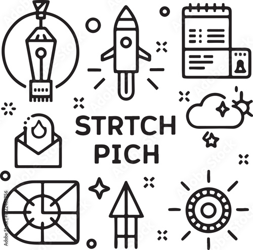 Business and startup concept icons with text STRTECHPICH Keywords: business, startup, icons