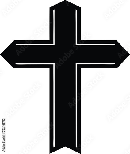 cross icon religious symbol silhouette vector, spiritual crucifix icon illustration
