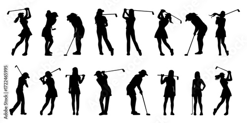 Women golf vector silhouettes, high resolution with transparent background