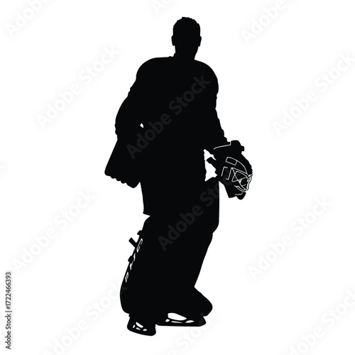 Collection of black and white goalie silhouettes in dynamic poses isolated on white background
