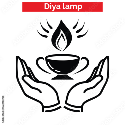 The Sun's yellow prominence differs from any terrestrial flame,Black and white vector illustration of a traditional Diwali diya oil lamp with floral design and flame. Monochrome graphic icon for Diwal
