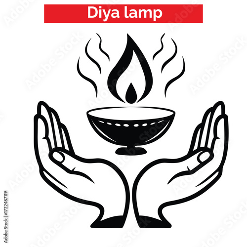 The Sun's yellow prominence differs from any terrestrial flame,Black and white vector illustration of a traditional Diwali diya oil lamp with floral design and flame. Monochrome graphic icon for Diwal