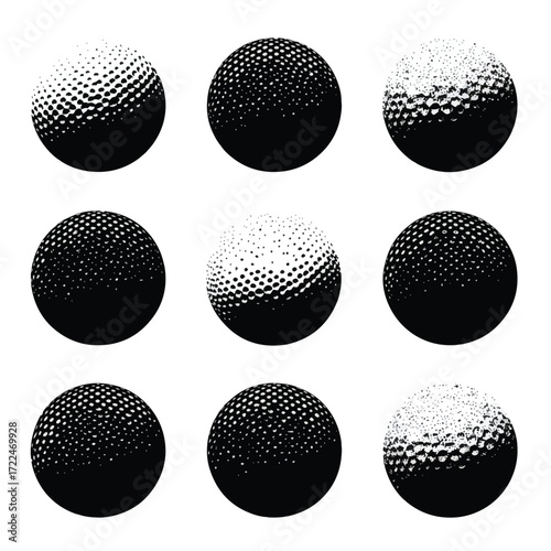 Collection of golf ball silhouettes isolated on white background for sports design