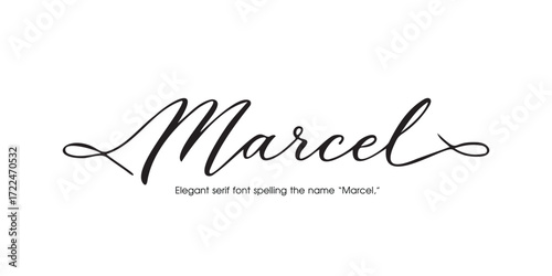 Elegant serif font spelling the name “Marcel,” a refined typeface crafted for luxury branding, high-end logos, sophisticated editorial layouts, fashion identity, upscale packaging