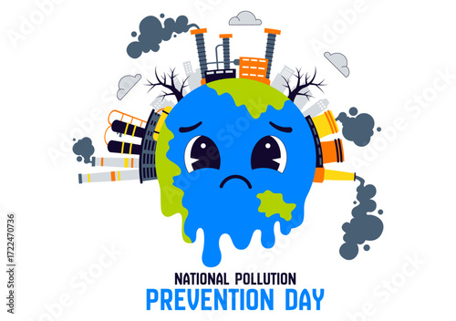 National Pollution Prevention Day Vector Illustration for Awareness Campaign, Featuring Factory Emissions, Forest Damage, and Vehicle Pollution Issues