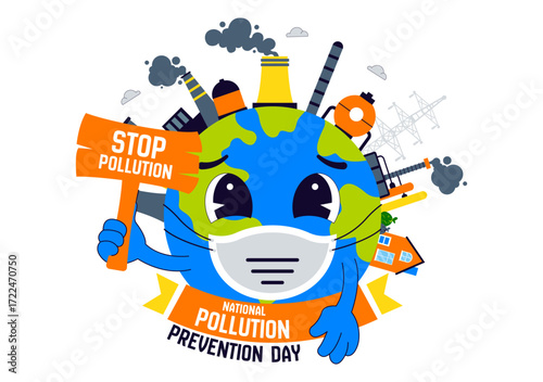 National Pollution Prevention Day Vector Illustration for Awareness Campaign, Featuring Factory Emissions, Forest Damage, and Vehicle Pollution Issues