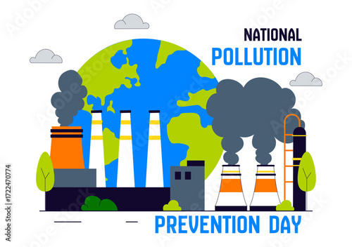 National Pollution Prevention Day Vector Illustration for Awareness Campaign, Featuring Factory Emissions, Forest Damage, and Vehicle Pollution Issues
