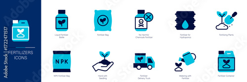 Fertilizers Blue Colored Outline Icon Set