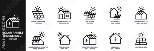 Solar Panels (Household) Line Icon Set