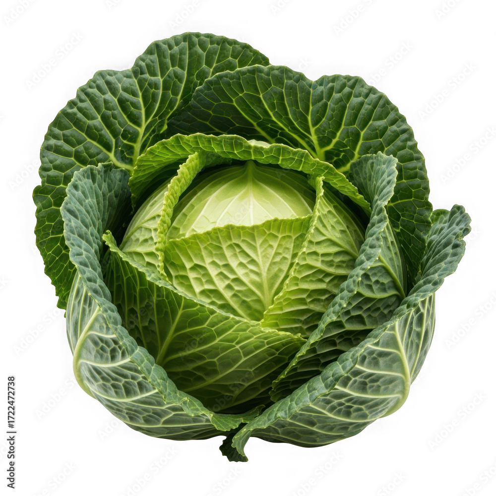 Obraz premium Fresh green cabbage head isolated on transparent background