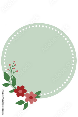 Green Circle Floral Frame with Dotted Border