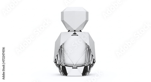 White Perfume Bottle in Diamond Shape isolated on white background