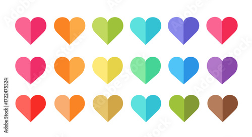 Colorful Heart Shapes Collection Flat Design Style.