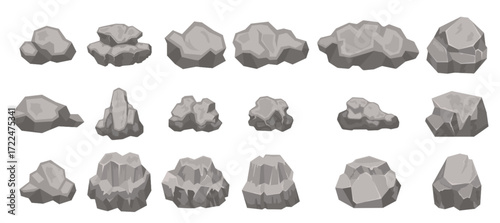 cartoon stones rocks boulders rubble and gravel pieces