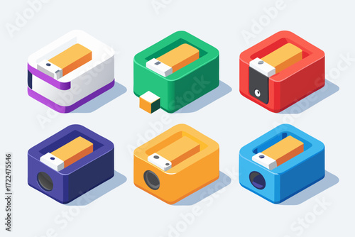 set of colorful sharpener icons
