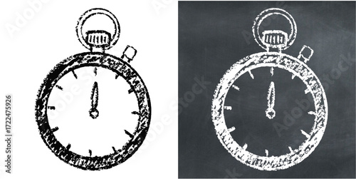 Chalk hand-drawn stopwatch vector. Perfect for time, deadline, and speed concepts. It evokes a classic, sketchy feel with a raw and textured aesthetic, ideal for a creative look.